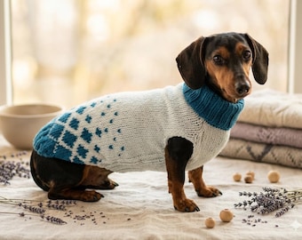 Jacquard Cardigan dog sweater outfit apparel warm festive custom knit pet clothes costume dachshund,cozy gift for dogs lover