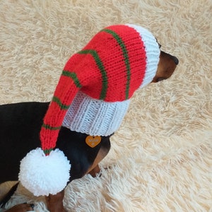 Knitted Pompom Dog hat christmas santa bright festive costume holiday winter clothes pet outfit dachshund elf custom cap dogs lover gift