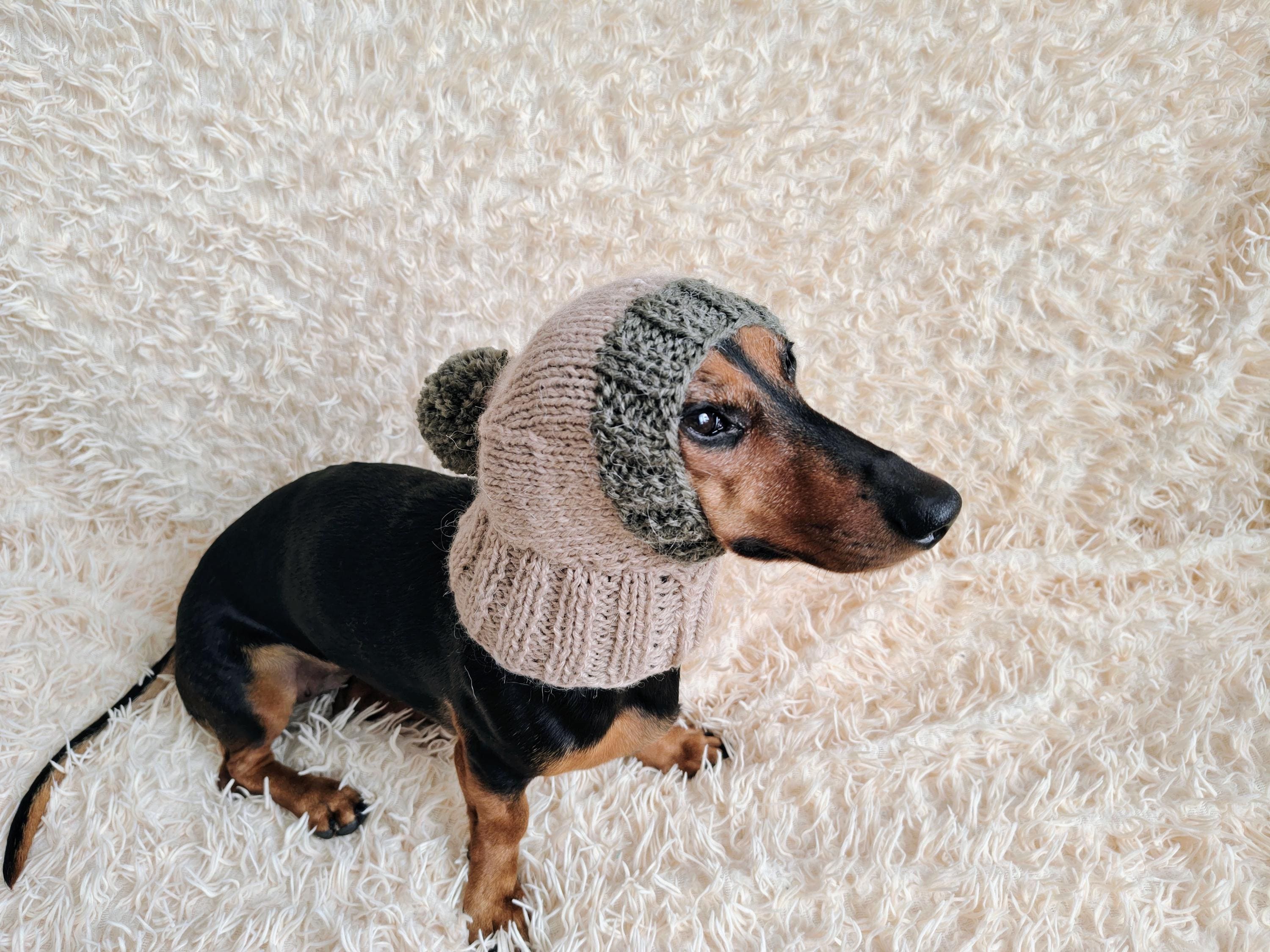 16 Color Alpaca Winter Dog Hat With Pompom, Knitted Suit Cable Knit Warm Cap Closed Ears For Dachshund Beanie