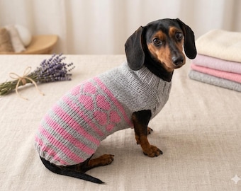 Heart dog sweater outfit apparel warm festive custom knit pet clothes costume dachshund,cozy gift for dogs lover