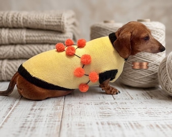 Suéter único para perro con pompones, jersey de punto para mascotas, disfraz cálido de perro salchicha.