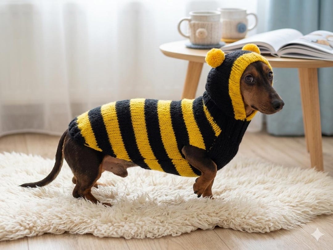 Bee Animal Dog Costume Sweater and Hat Original Pet Outfit Knitted