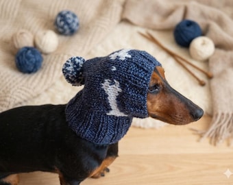 Gorro con pompón para perro, ropa de fiesta de diseñador para mascotas, gorro de lana cálido de invierno para perro salchicha con patrón, regalo para amantes de los perros.