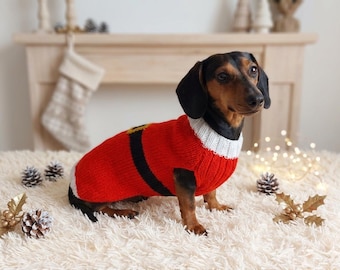 Suéter navideño de Papá Noel para perro, disfraz festivo brillante, ropa abrigada de Año Nuevo para vacaciones, atuendo para mascotas, jersey de perro salchicha, sesión de fotos