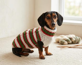 Dog Sweater Striped Cable Knit Warm Winter Knitted Clothes for