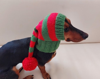 Christmas hat for dog, Santa hat for dog, hat for dog, hat for small dog, hat for dachshund, knitted hat, warm ears of a dog