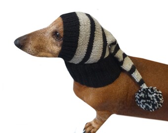 Santa hat for dog gray knitted,black hat with gray pompom for dog