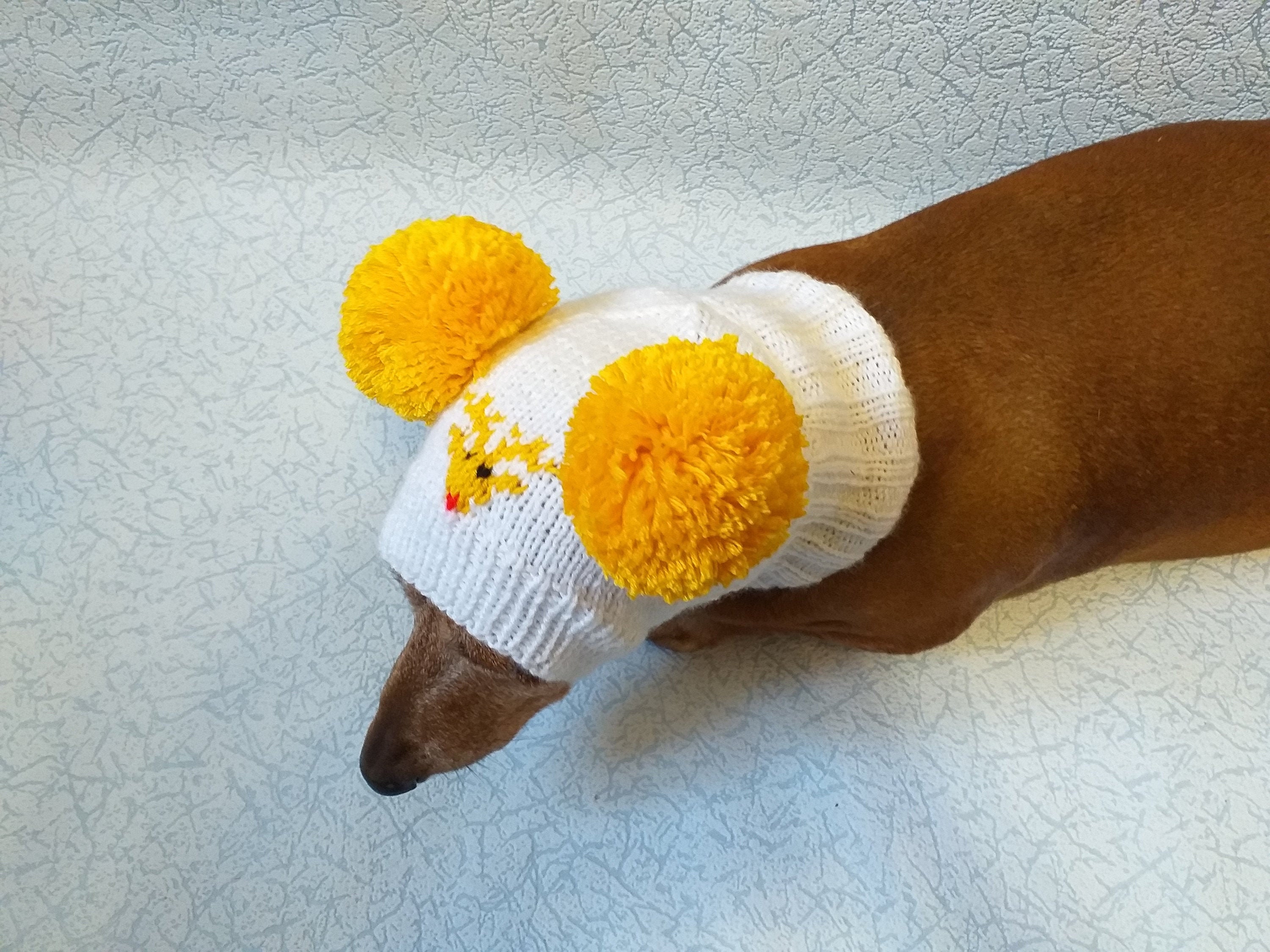 Deer Design Winter Dog Hat With Two Pom-Poms, Knitted Set Warm Pet Clothes Outfit Apparel, Closed Ear Cap For Dachshunds