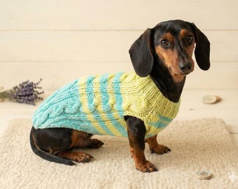Taille L pull pour chien rayé en tricot torsadé vêtements d'hiver chauds pour teckel avec pull pour animal de compagnie Aran tenue de fête