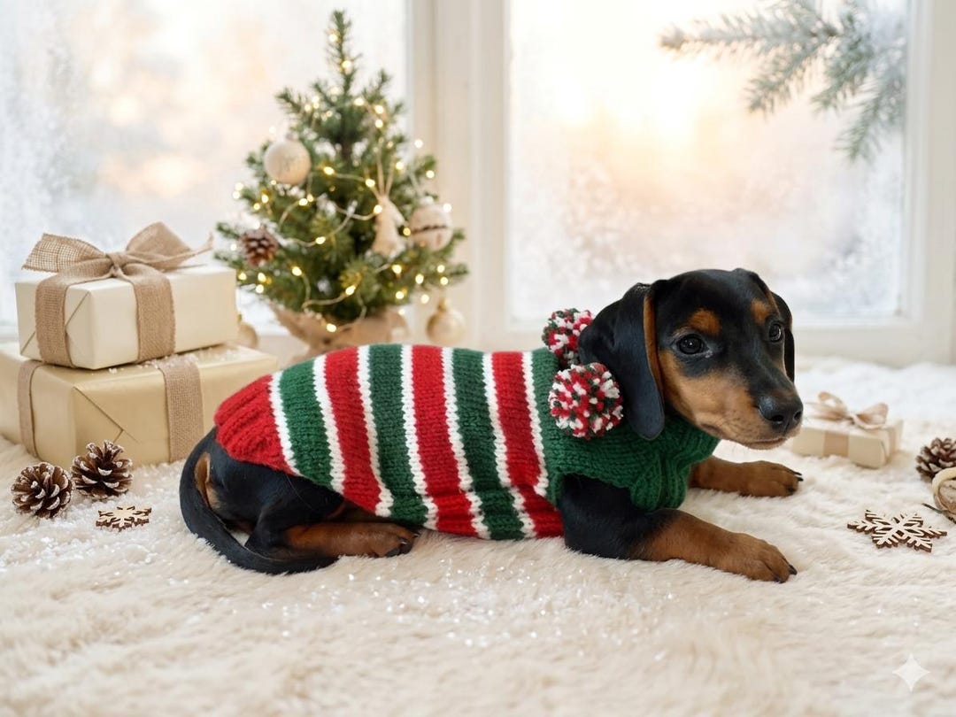 Striped Pom Poms Christmas Sweater for Dog Bright Festive Costume ...