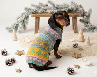 Reindeer Christmas sweater for dog bright festive costume , Holiday  New Year warm clothes pet apparel outfit dachshund jamper photo shoot