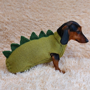 Dachshund dinosaur knitted sweater, dinosaur sweater for dogs, clothes dinosaur knitted sweater for dogs