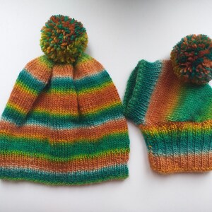 Set of warm wool hats with pom-pom for mom and dachshund, set of knitted hats with pom-pom for hostess and dog image 9