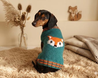 Fox Dog sweater handmade warm festive for custom knit pet winter clothes costume dachshund,cozy gift for dogs lover