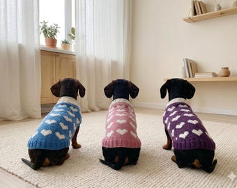 Heart dog sweater outfit apparel warm festive custom knit pet clothes costume dachshund,cozy gift for dogs lover