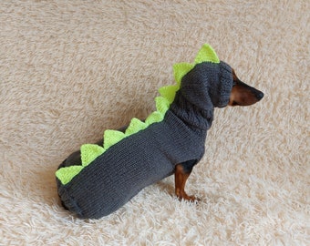 Dachshund Halloween Dinosaur Outfit Costume Sweater and Hat