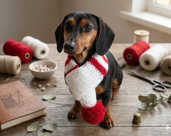 17 color Christmas scarf for dog with pompom protector winter pet neck warmer, dachshund small dogs lover gift warm knitted pet accessory