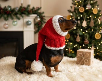 Santa Knitted Pompom Dog hat christmas bright festive costume holiday winter clothes pet outfit dachshund elf custom cap dogs lover gift