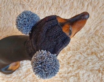 Pet snood hat winter warm wool snood hat for small dogs with two pom poms pet gift dog gift