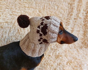 Paws clothes hat for dachshund or small dog,hat print paws with pom pom for dog,clothes with paws for dogs