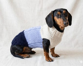 Pull pour chien à rayures tricolores en tricot torsadé, vêtements d'hiver chauds pour teckel avec pull pour animal de compagnie Aran, tenue de fête