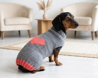 Heart dog sweater outfit apparel warm festive custom knit pet clothes costume dachshund,cozy gift for dogs lover