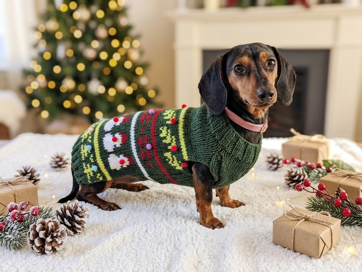 Christmas Sweater for Dog Bright Festive Costume , Holiday New Year Warm Clothes Pet Apparel Outfit Dachshund Jamper Photo Shoot