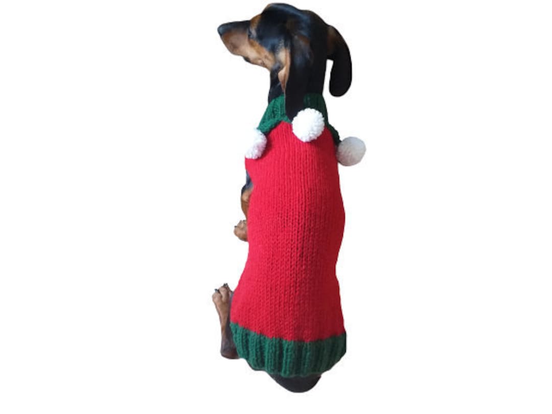 Christmas Elf Dog Jumper With Pom Poms Christmas Dog Clothes Etsy
