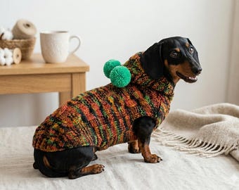 Felpa con cappuccio per cani con pompon, cappotto invernale per animali domestici, maglione caldo lavorato a maglia personalizzato, felpa bassotto, regalo per gli amanti dei cani