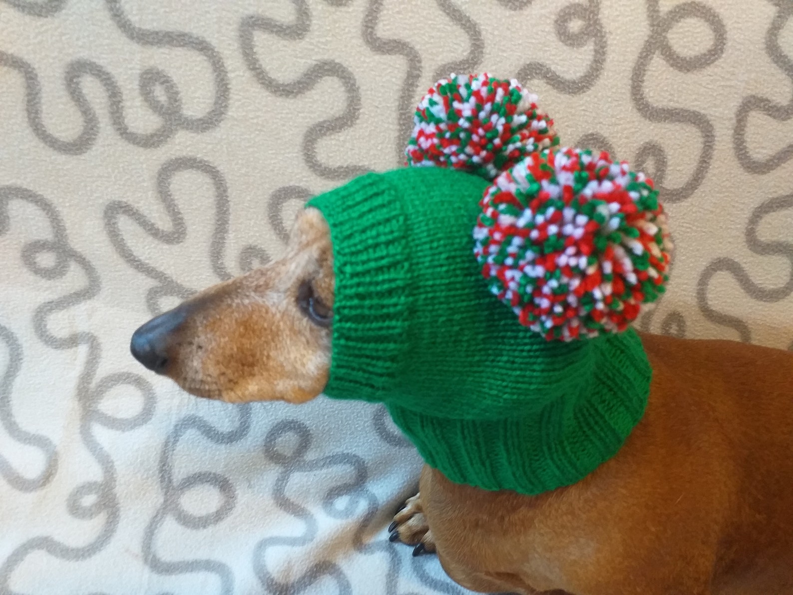 Christmas dog clothing hat with two pom poms Etsy