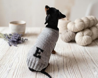 Personalized Angora wool sweater with letter of your pet's name: custom-made warm knitted clothing for your dachshund monogrammed outfit