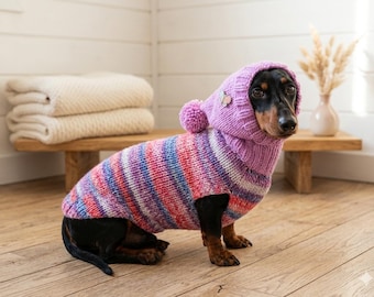 Bluza z kapturem dla psa z pomponem, zimowy płaszcz dla zwierząt, niestandardowy ciepły sweter z dzianiny, bluza z jamnikiem, prezent dla miłośnika psów