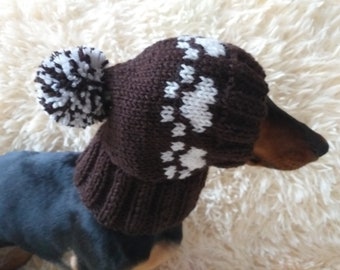 Paws clothes hat for dachshund or small dog,hat print paws with pom pom for dog,clothes with paws for dogs