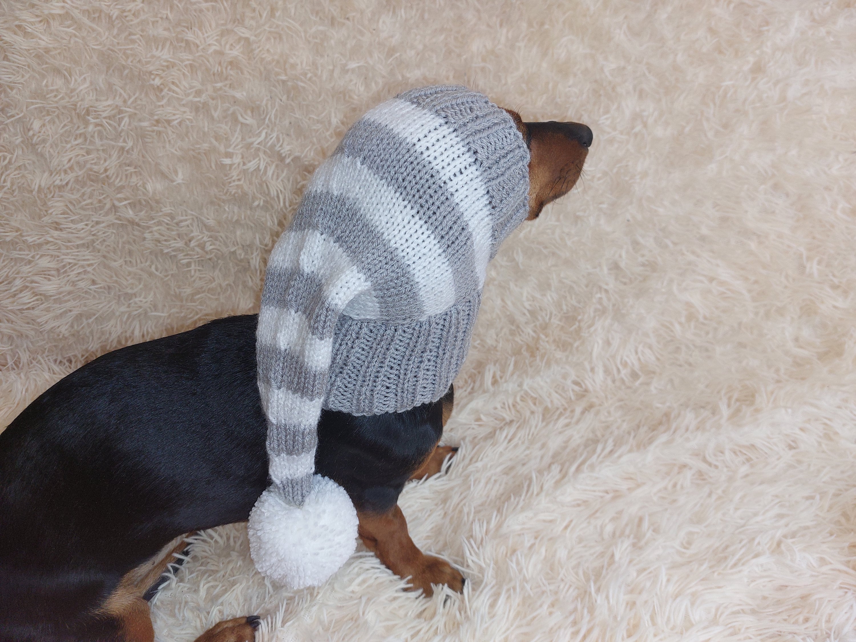 Knitted Pompom Dog Hat Christmas Santa Bright Festive Costume Holiday Winter Clothes Pet Outfit Dachshund Elf Custom Cap Dogs Lover Gift