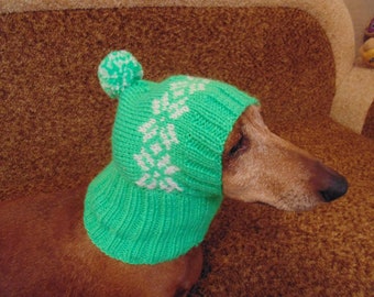 Handmade warm hat with snowflakes for small dog