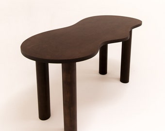 Wooden desk with organic shape and pretty curves, tinted oil finish
