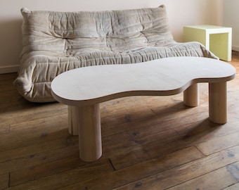 Wooden coffee table with organic shape and pretty curves HARICOT