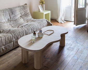 Wooden coffee table with organic shape and pretty curves HARICOT
