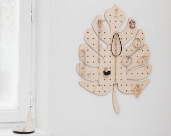 Pegboard panneau perforé en bois en forme de feuille de Monstera grand