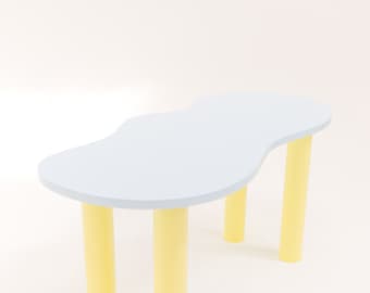 Wooden desk or dining table in two-tone organic shape