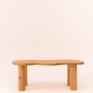 Wooden coffee table with organic shape and pretty curves, honey-tinted oil finish image 4