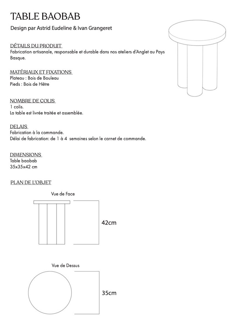 Table dappoint ou tabouret BAOBAB minimaliste image 8