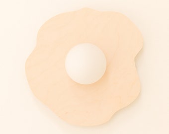 Aplique de pared orgánico de madera con globo de cristal WATER LILY S