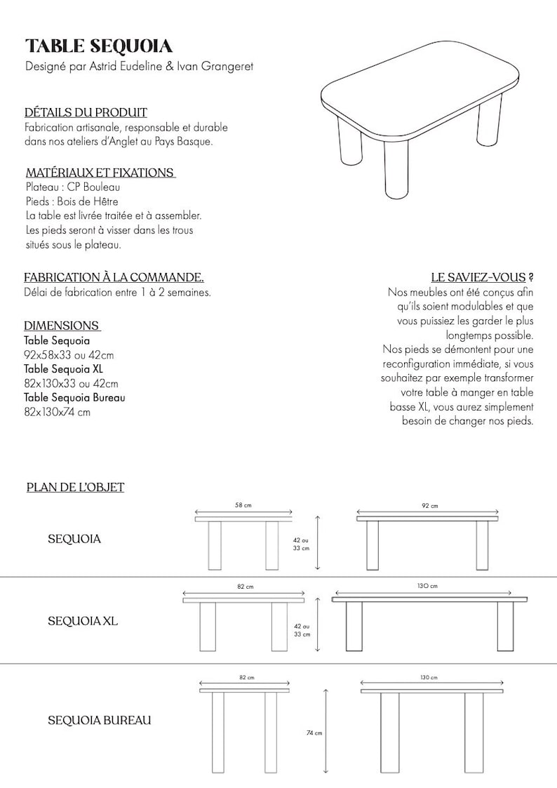 Desk or dining table in wood, customizable color and rectangular shape image 9