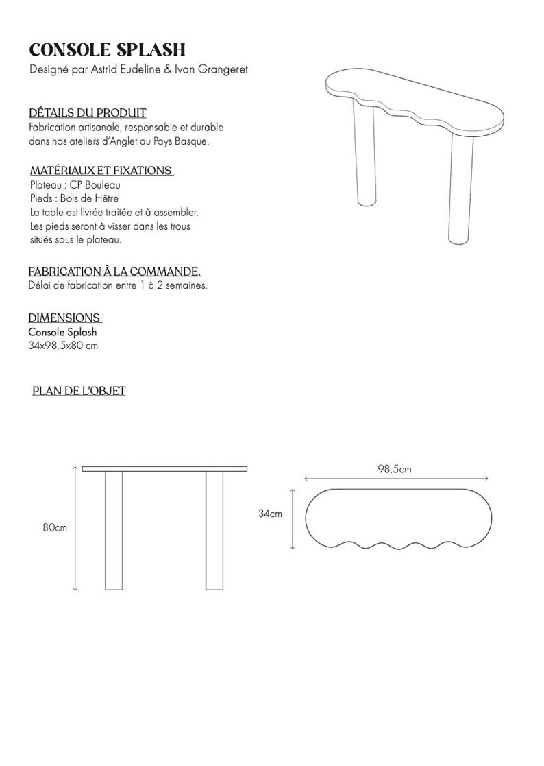 Wavy shaped wooden console table or SPLASH console image 6