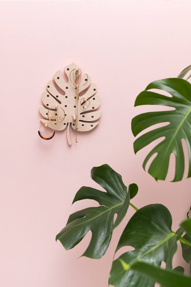 Pegboard panneau perforé en bois en forme de feuille de Monstera petit image 1