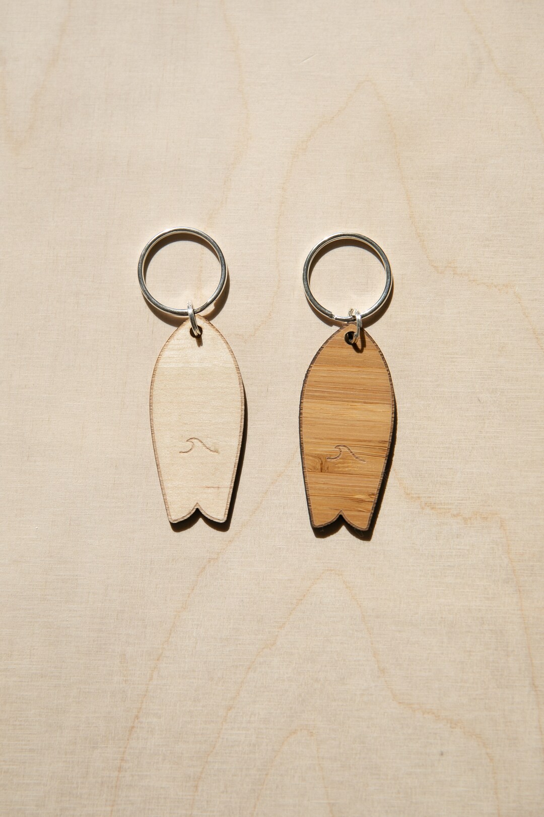 Wooden Surfboard Keychain With Wave Pattern Etsy