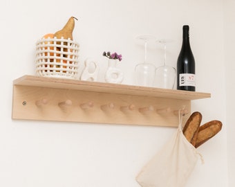 SUREAU wall shelf with hooks - large