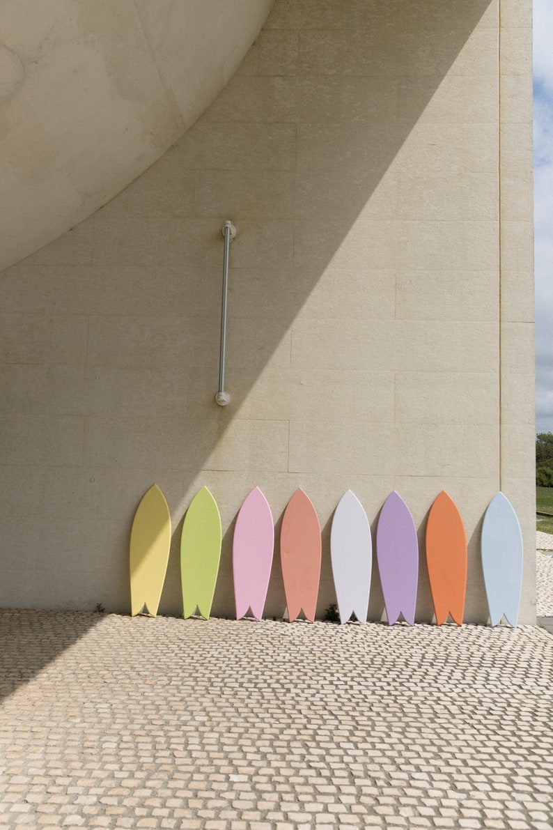 Orange decorative surfboard in wood image 5