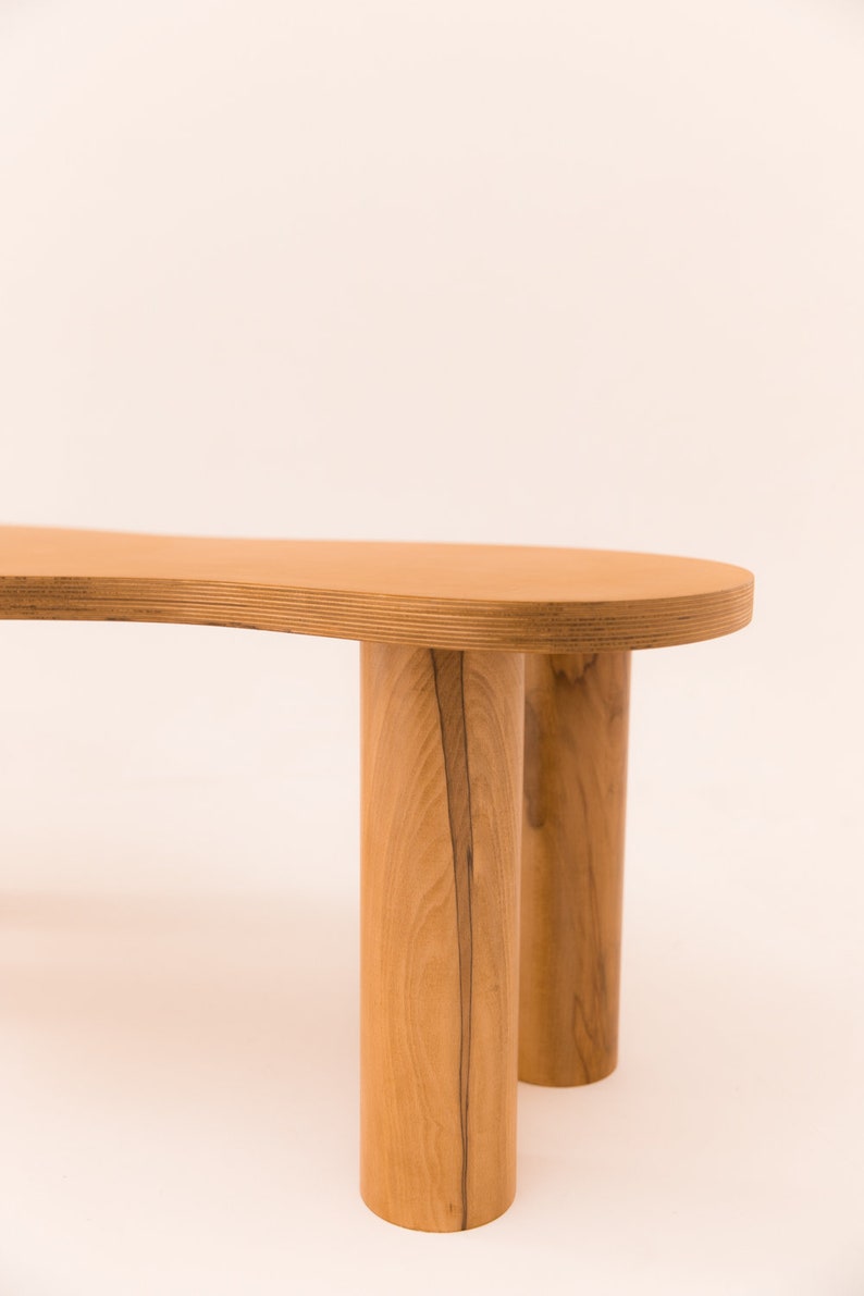 Wooden coffee table with organic shape and pretty curves, honey-tinted oil finish image 2